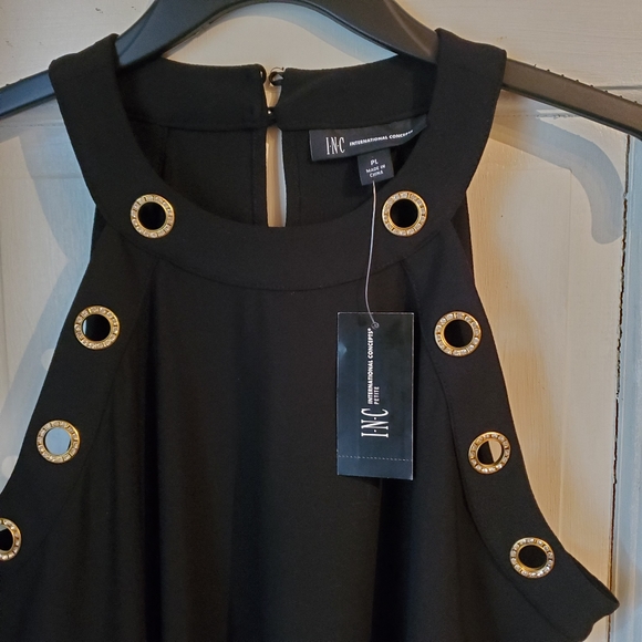 INC International Concepts cold shoulder top. PL. Black. NWT. - Picture 3 of 8